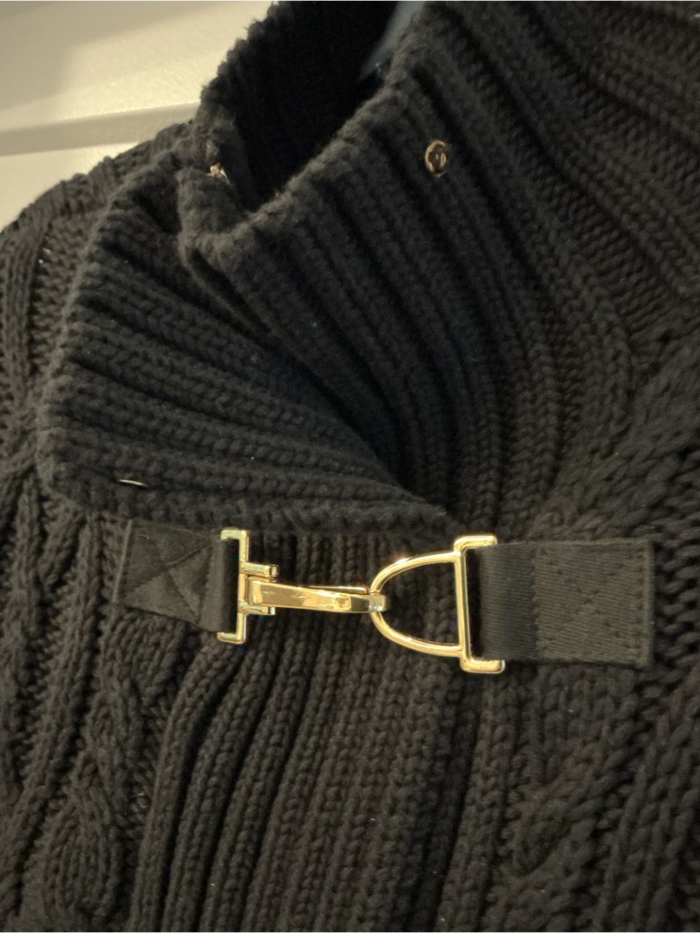 Lauren Ralph Lauren Black Cable-Knit Sweater with Fireman Gold Toggles, Medium - Picture 4 of 8